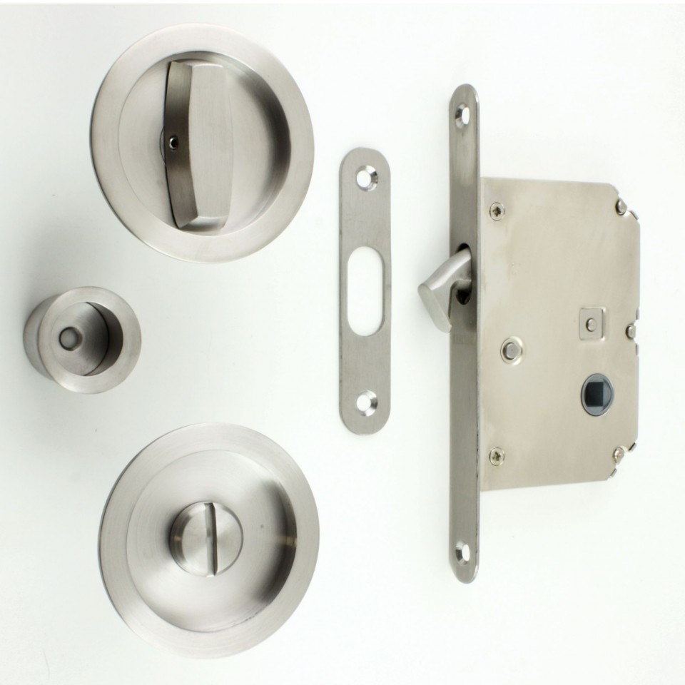 Bathroom Hook Lock For Sliding Pocket Doors - With Turn And Release - Satin  Stainless Steel