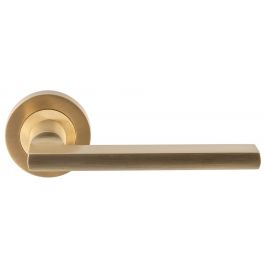 Flat Blade Style Lever Door Handles With Round Rose - Satin Brass ...