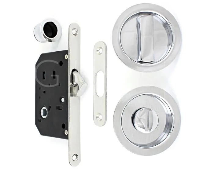Bathroom Hook Lock For Sliding Pocket Doors - With Turn And Release -  Polished Chrome