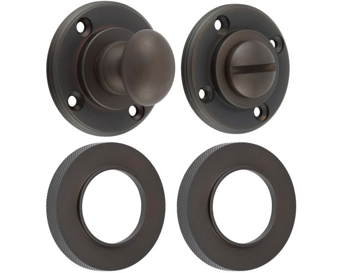 Bathroom Oval Knob Turn And Release With Knurled Round Rose 53mm X 10mm Dark Bronze Lacquered 3848