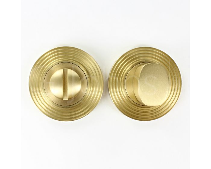 Bathroom Turn And Release With Reeded Round Rose 53mm X 10mm Satin Brass Lacquered G Johns 4153