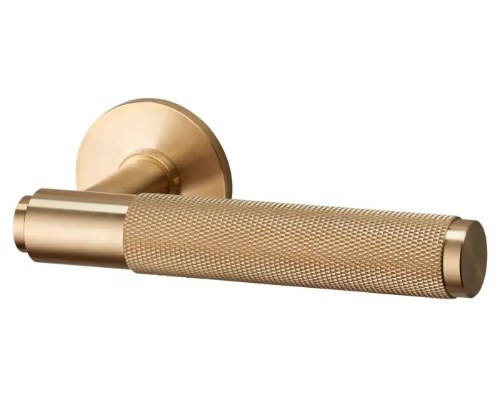 Satin Brass Door Handles with Straight Knurled Handles - Handle