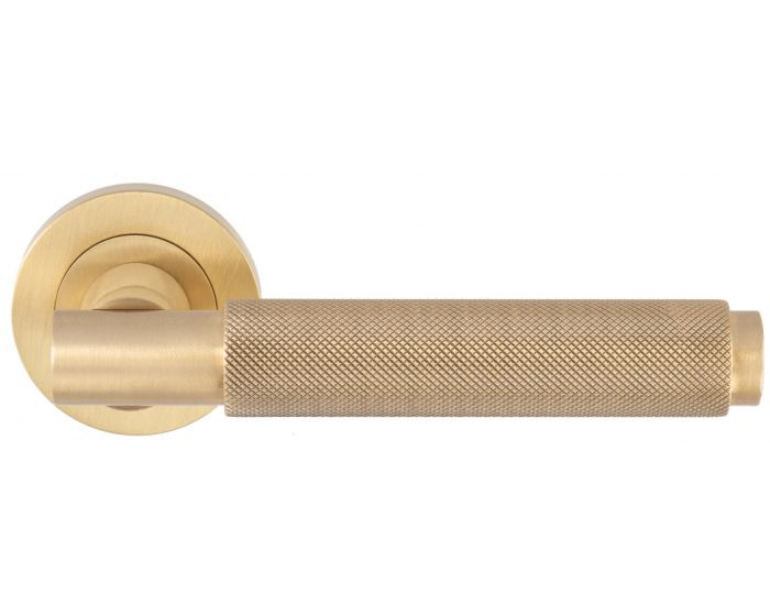 Knurled Design Lever Door Handles With Round Rose - Satin Brass ...