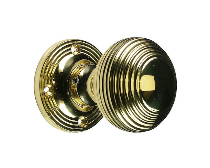 Mortice Door Knobs Reeded Queen Anne Style Polished Brass Lacquered G Johns And Sons 3545