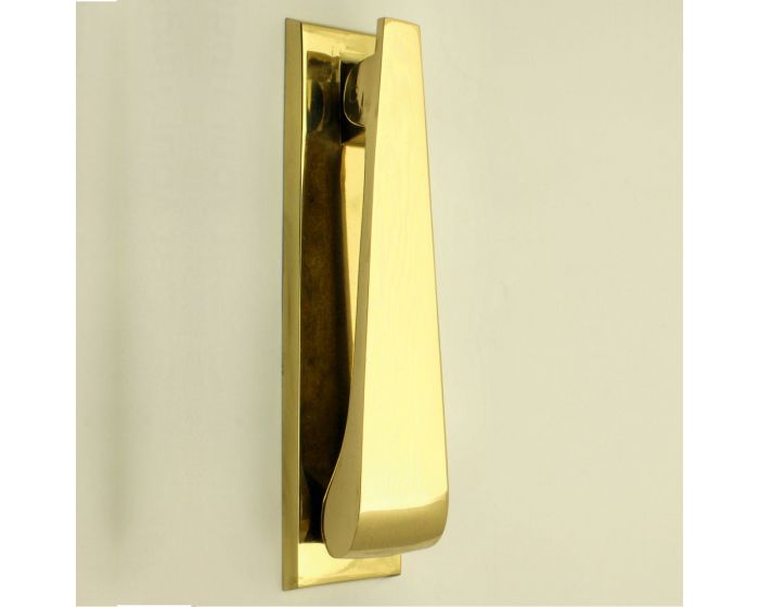 Contemporary Design Narrow Style Front Door Knocker Polished Brass Lacquered G Johns And Sons 9448