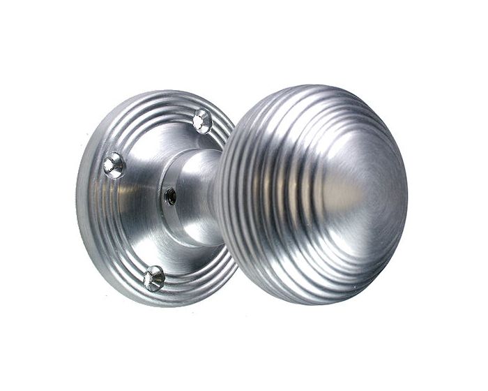 Reeded Pattern Queen Anne Style Mortice Door Knobs Satin Chrome G Johns And Sons 4162