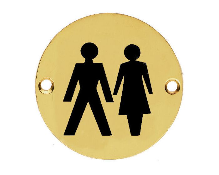 Unisex Symbol - Circular Screw Fix Sign - Polished Brass (Lacquered ...