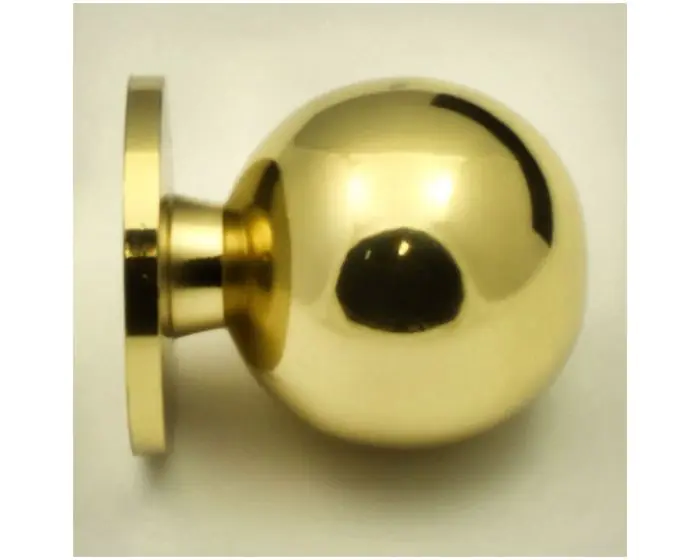 Plain Ball Shape Cupboard Knobs With Fixed Rose - Polished Brass  (Lacquered)