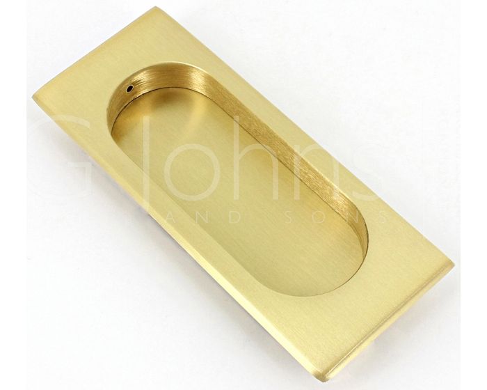 Rectangular Flush Pull With Oval Groove - 105mm x 44mm - Satin Brass ...