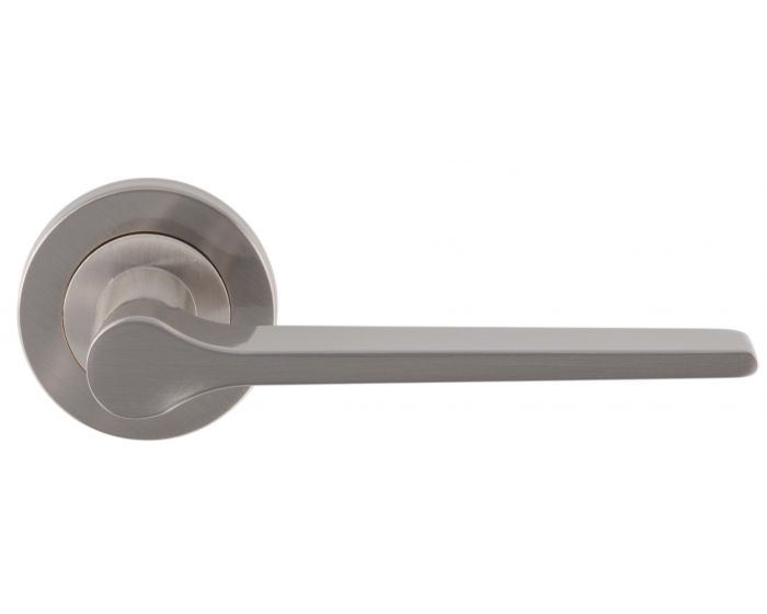 Tapered Design Lever Door Handles With Round Rose Satin Nickel Suitable For Use With Fd30