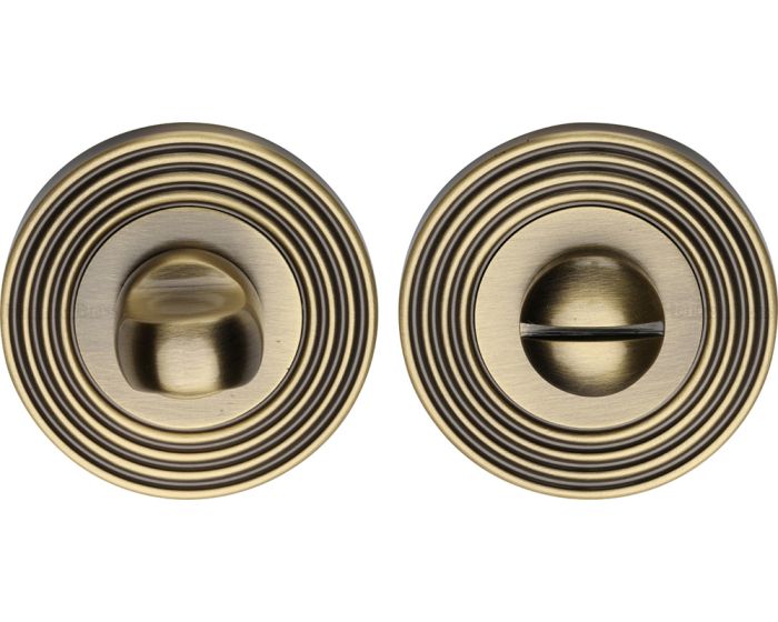 Turn And Release On Reeded Round Rose Antique Brass Gloss Lacquered G Johns And Sons 8444