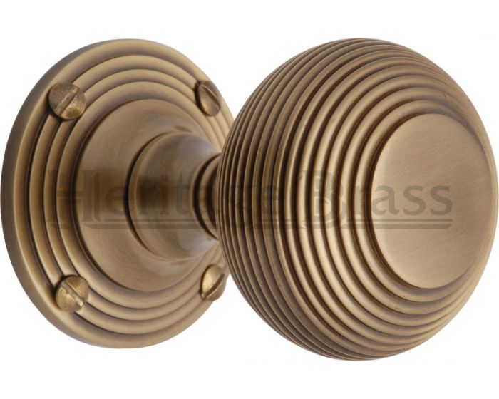 Reeded Mortice Knobs Antique Brass Gloss Lacquered G Johns And Sons 4158