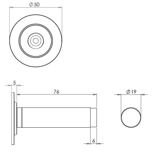 Wall Mounted Cylinder Door Stop With Stepped Round Rose 81mm X 19mm Satin Brass