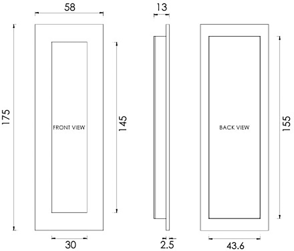 Rectangular Flush Pull Handle For Sliding Pocket Doors - Three Sizes ...