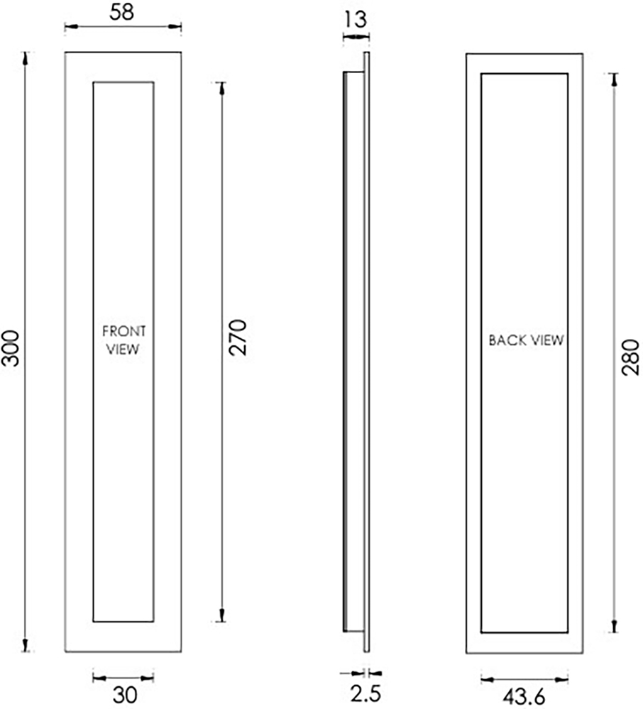 Rectangular Flush Pull Handle For Sliding Pocket Doors - Three Sizes ...