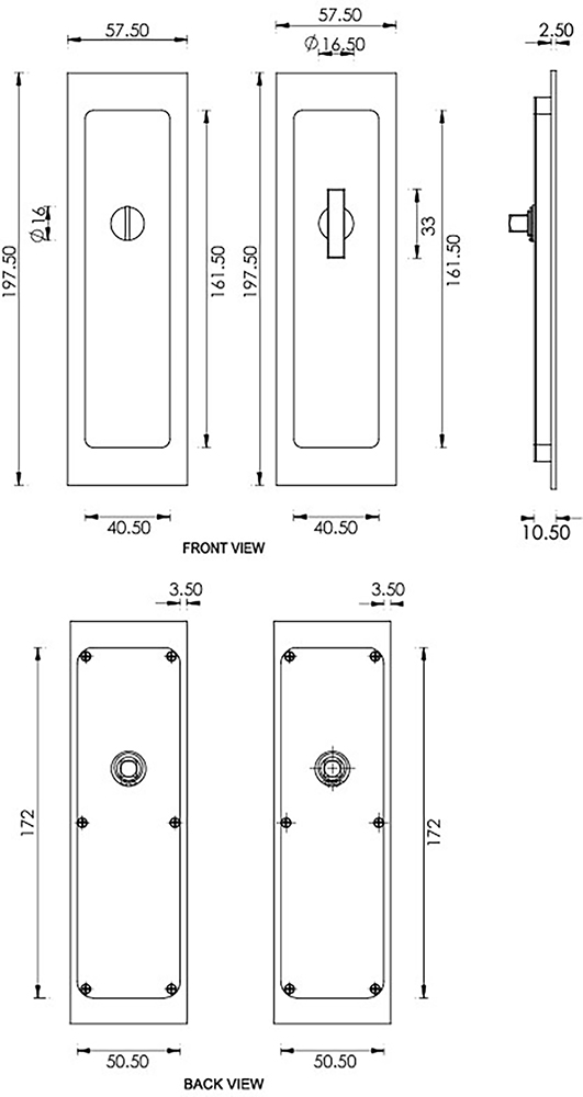 Large Rectangular Shape Inset Style Flush Fitting Handles