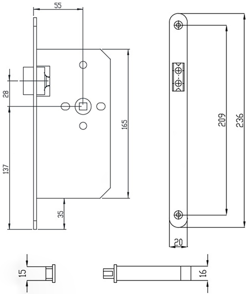 S8 Magnetic Mortice Latch - 80mm Case Depth (55mm Backset) - Matt Black ...