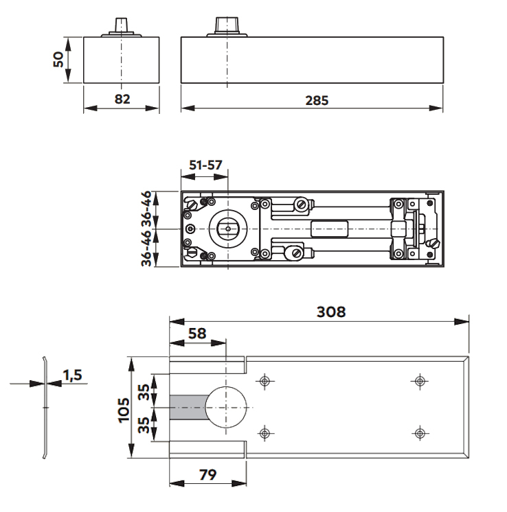 Double Action Floor Spring Door Closer - CE Marked / UKCA Marked